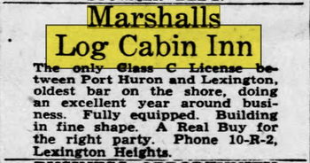 Marshalls Log Cabin Inn - May 1951 For Sale Ad (newer photo)